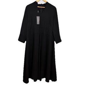 NEW Misook Black Midi Dress V Neck 3/4 Sleeve Workwear Minimalist L